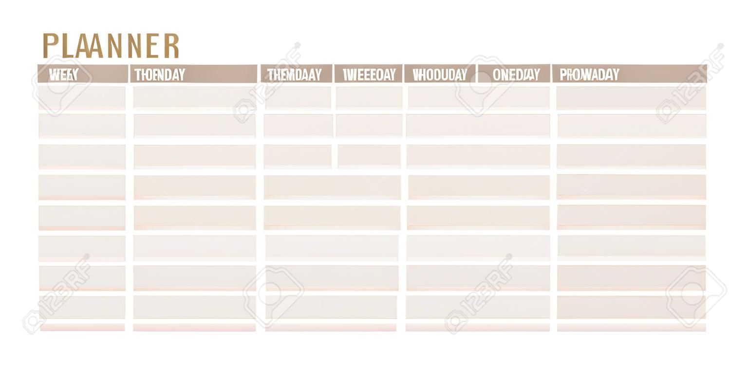 Planejador na semana, cronograma diário do modelo em uma página. Organizador inglês semanal, modelo do planejador. Ilustração vetorial