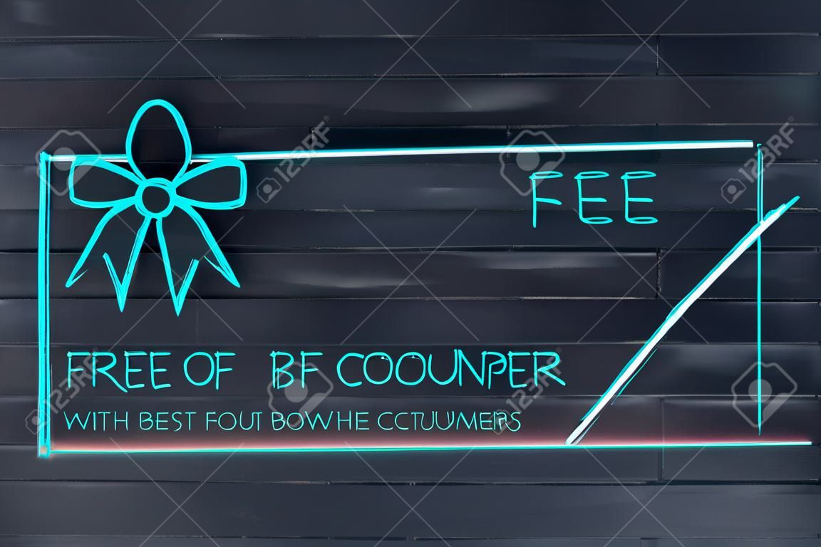 retailer's free coupon with wrapping bow, concept of rewarding the best customers