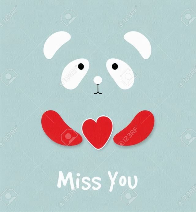 Cute Panda with Red Heart. Miss You Card