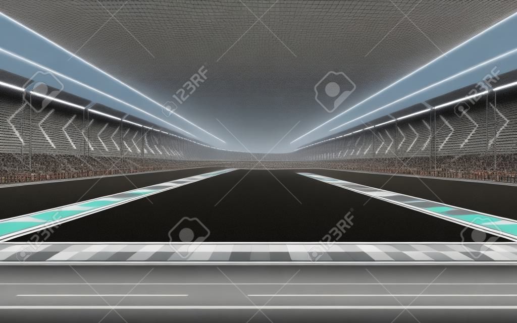인피니티 빈 아스팔트 국제 레이스 트랙, 3d 렌더링의 보기. 컴퓨터 디지털 드로잉.