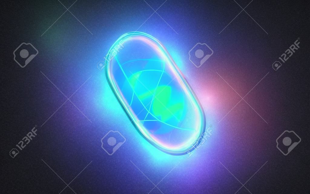 Holograficzny obraz mitochondriów, element futurystyczny, renderowanie 3d. komputerowy rysunek cyfrowy.