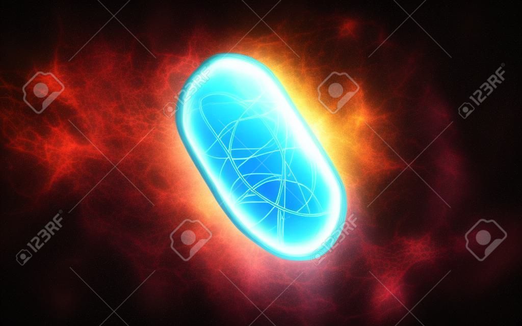 Holograficzny obraz mitochondriów, element futurystyczny, renderowanie 3d. komputerowy rysunek cyfrowy.