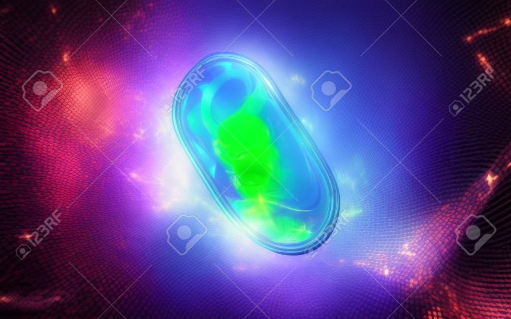 Holografisches Bild von Mitochondrien, futuristisches Element, 3D-Rendering. Digitale Computerzeichnung.