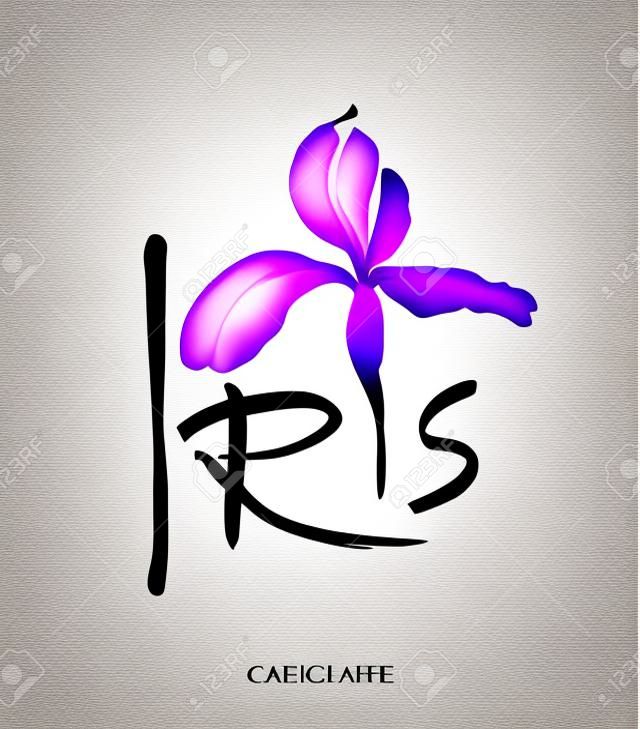 Logo de fleur de vecteur. Fond floral. Stylisé iris d'encre calligraphique.