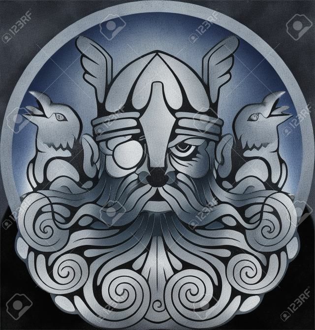 Scandinavische god Odin en zijn raven