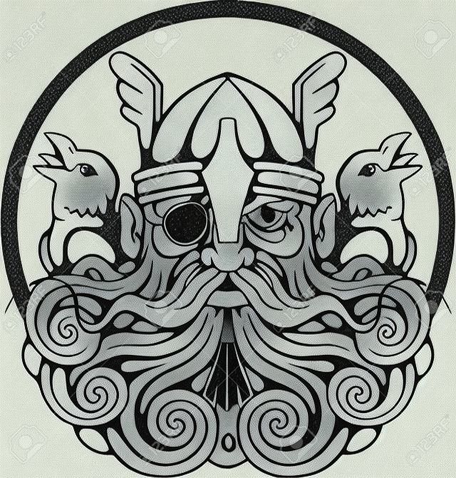 Deus escandinavo Odin e seus corvos