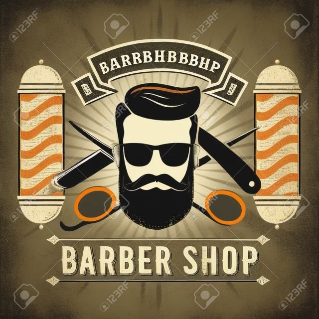 Barbershop com vara de barbeiro em estilo vintage. Modelo de vetor.