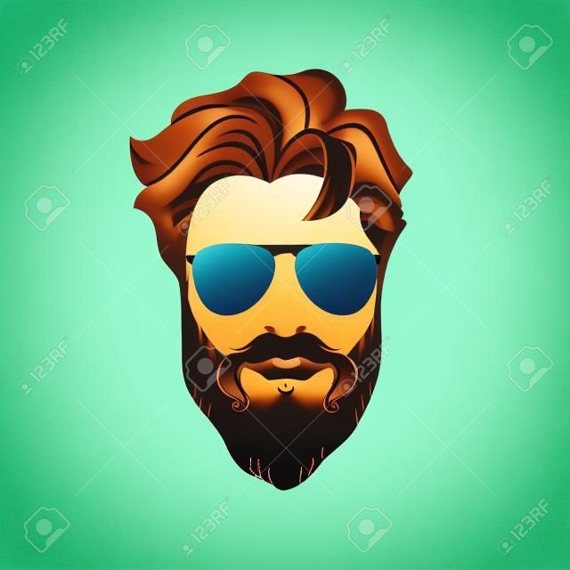 Bearded men in sunglasses, hipster face icon