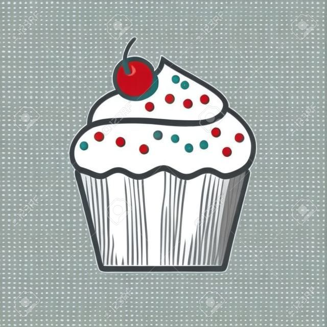 Ilustración de vector de cupcake aislado sobre fondo blanco, imágenes prediseñadas de cupcake