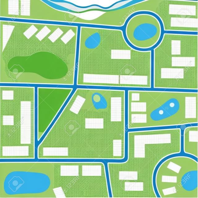 Vektörü yapılan grafiksel soyut harita şablonu. Düz mimari çizim. Şehir haritası, şehir planı.