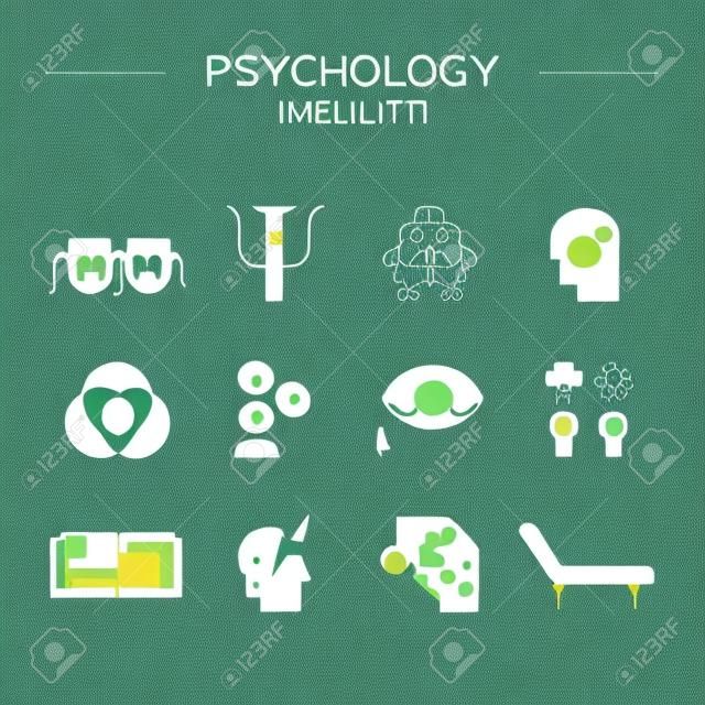 Psicología y salud mental símbolos hechos en vector limpio y moderno. Mental colección de iconos de la salud.