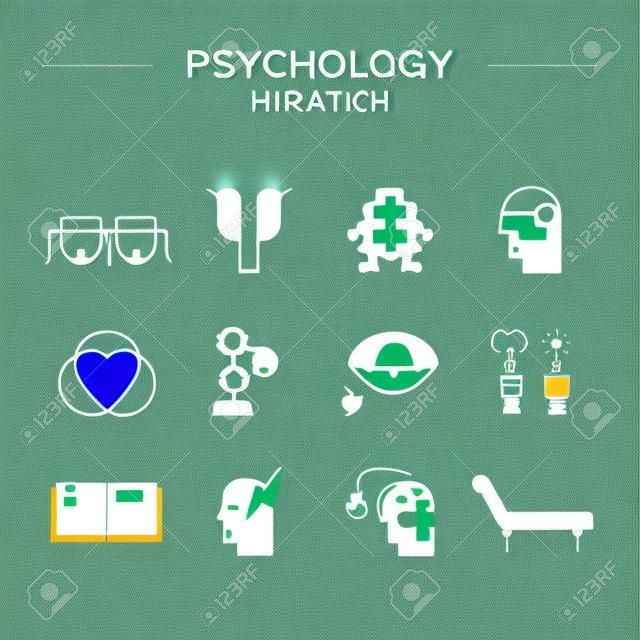 Psychology and mental health symbols made in clean and modern vector. Mental health icon collection. 