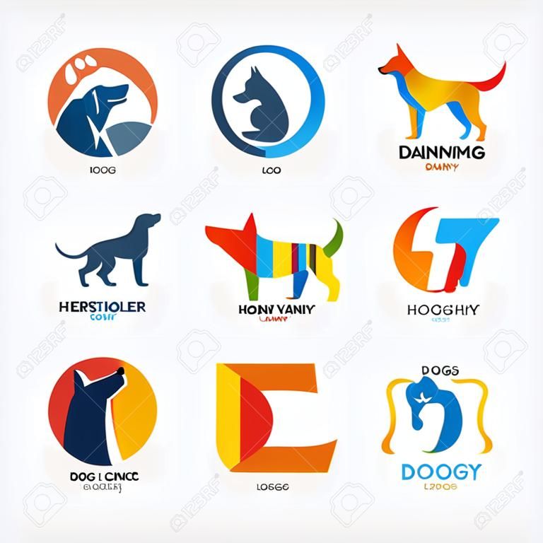 Set of logotypes with dogs. Dog logo collection. Logotype for vet clinic, pet shop, dog training or dog shelter. Set of dog related logo designs. Editable design element for your company. Vector logo template.