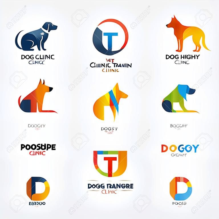 Set of logotypes with dogs. Dog logo collection. Logotype for vet clinic, pet shop, dog training or dog shelter. Set of dog related logo designs. Editable design element for your company. Vector logo template.