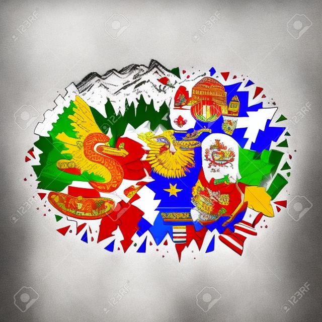 Hand gezeichnetes Konzept von Serbien mit allen Hauptsymbolen des Landes.