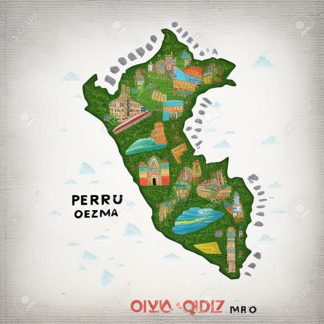 秘魯的卡通地圖。