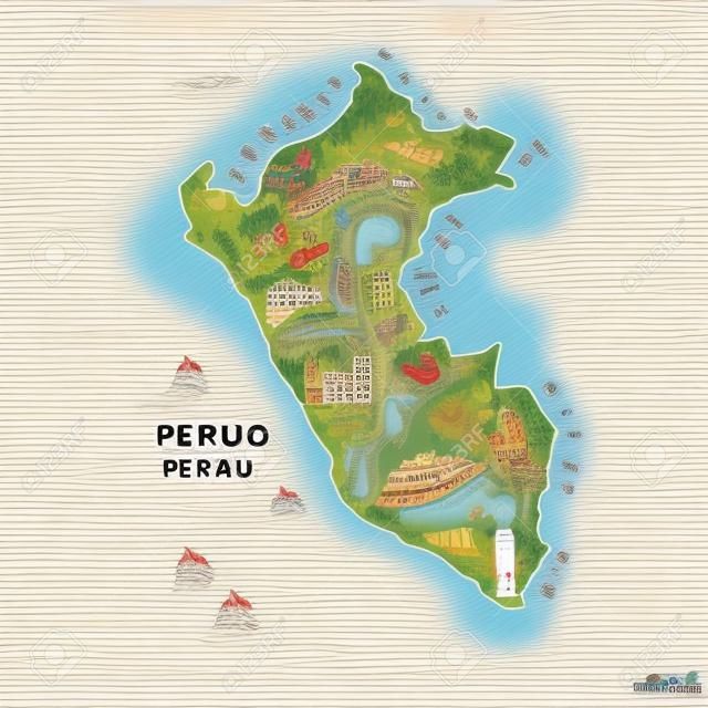 Carte de dessin animé du Pérou.