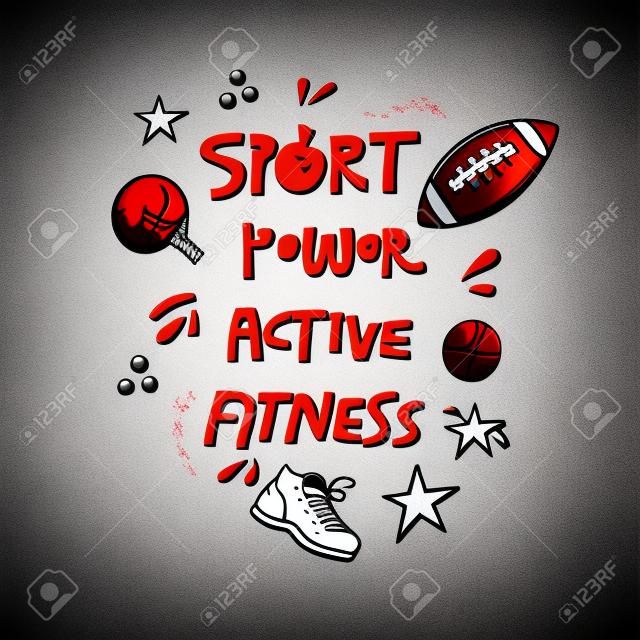 Plakat na temat sportu z różnymi elementami sportowymi wykonanymi w wektorze