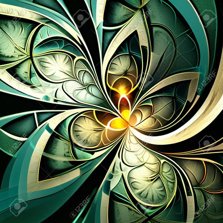 Flor de fractal amarelo escuro, gráfico de obras de arte digital