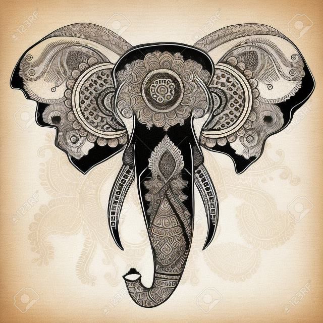Vector Elefante en el ornamento del indio de la alheña
