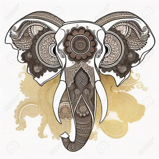 Elefante do vetor no ornamento indiano de Henna