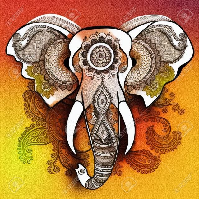 Vecteur Elephant sur le Ornement henné indien