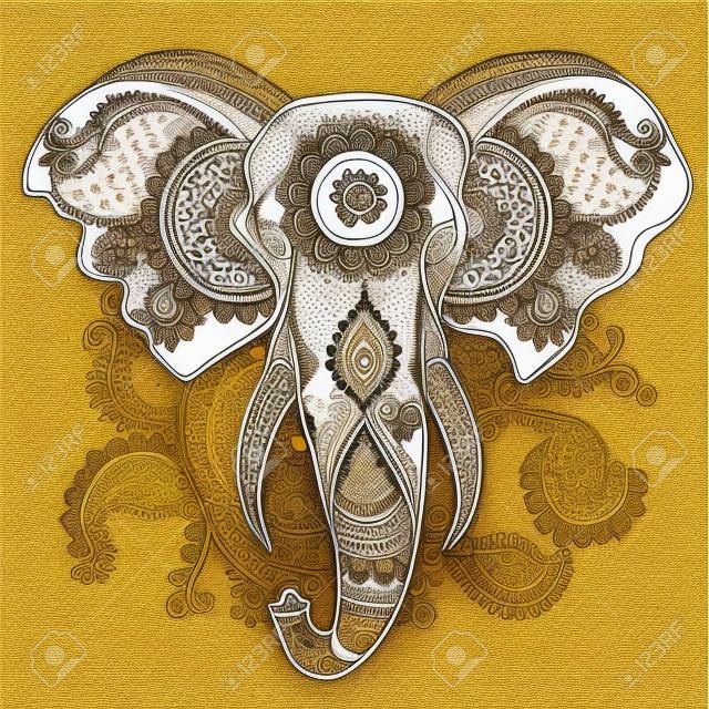 Elefante do vetor no ornamento indiano de Henna