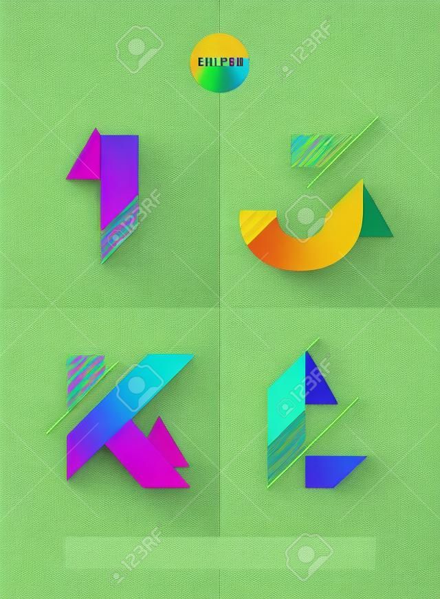 Alphabet typographique dans un ensemble. Contient des couleurs vibrantes et un design minimal sur un fond abstrait minimal