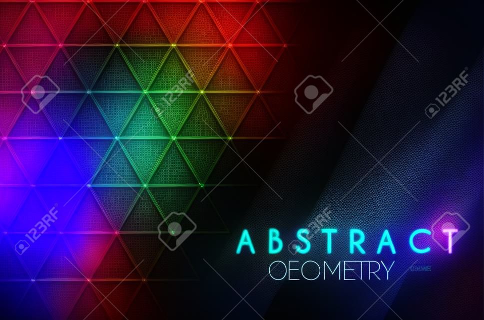 Abstract Geometric Background with Neon Lights. Structure Space.