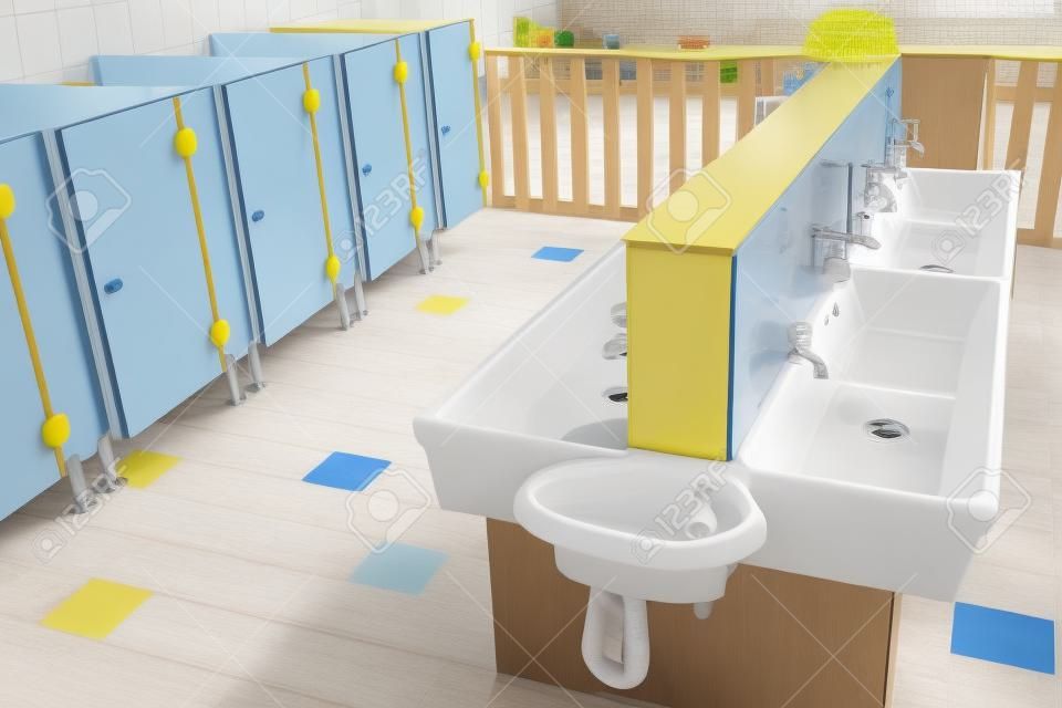 Küçük çocuklar için bir okul banyo ve lavabolar düşük