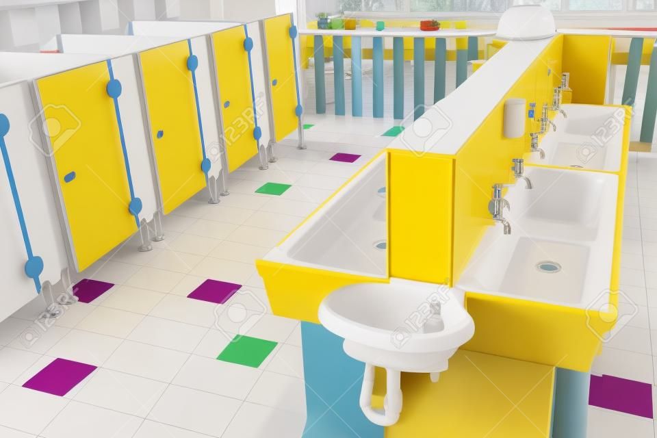 Küçük çocuklar için bir okul banyo ve lavabolar düşük