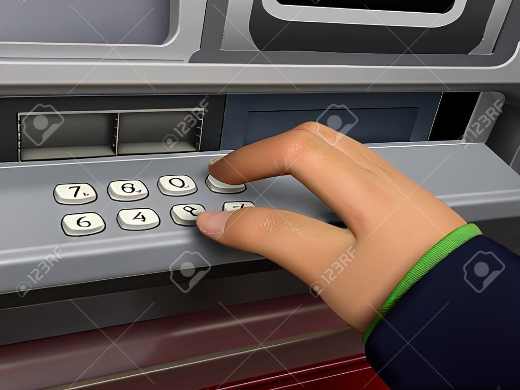 introducir el código secreto en el teclado numérico del cajero automático para retirar dinero