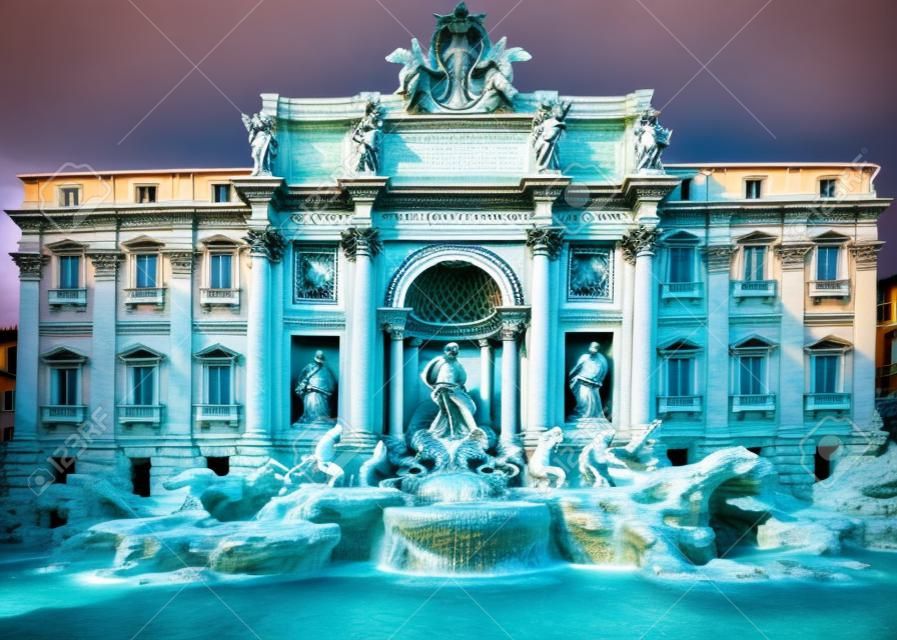 big Fountain of TREVI in Rome Italy and the statue of god Neptune without people