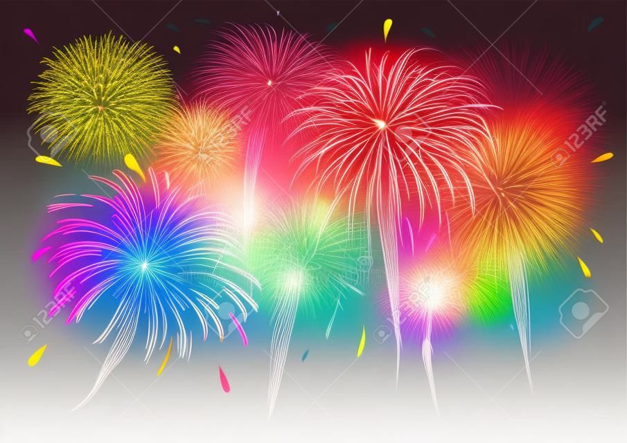Colorful fireworks isolated on white background vector illustration