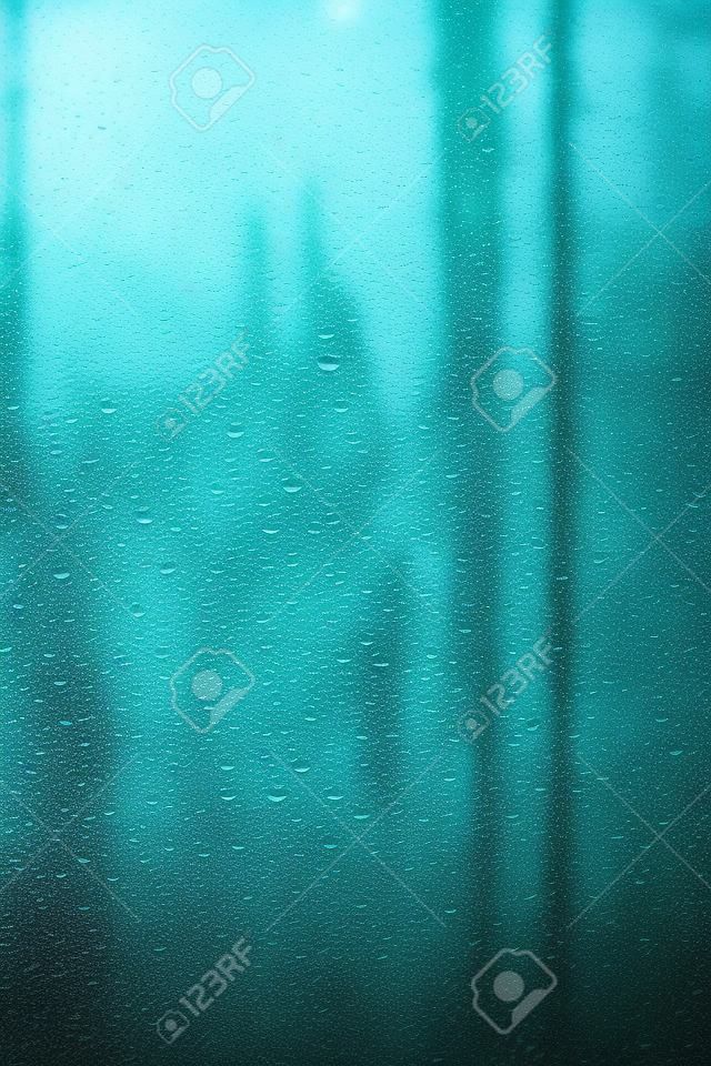 Rain drops on the windshield with a forest background