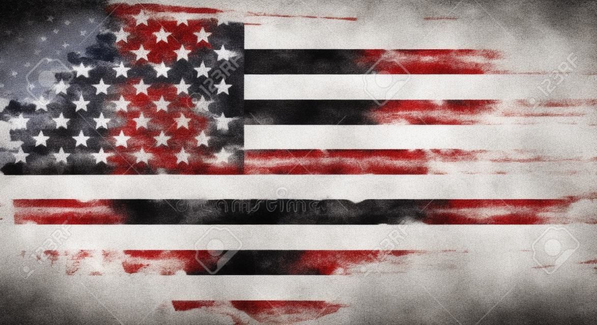 USA flag in grunge style. Brush stroke USA flag. Old dirty American flag. American Symbol. Raster illustration. Vector illustration