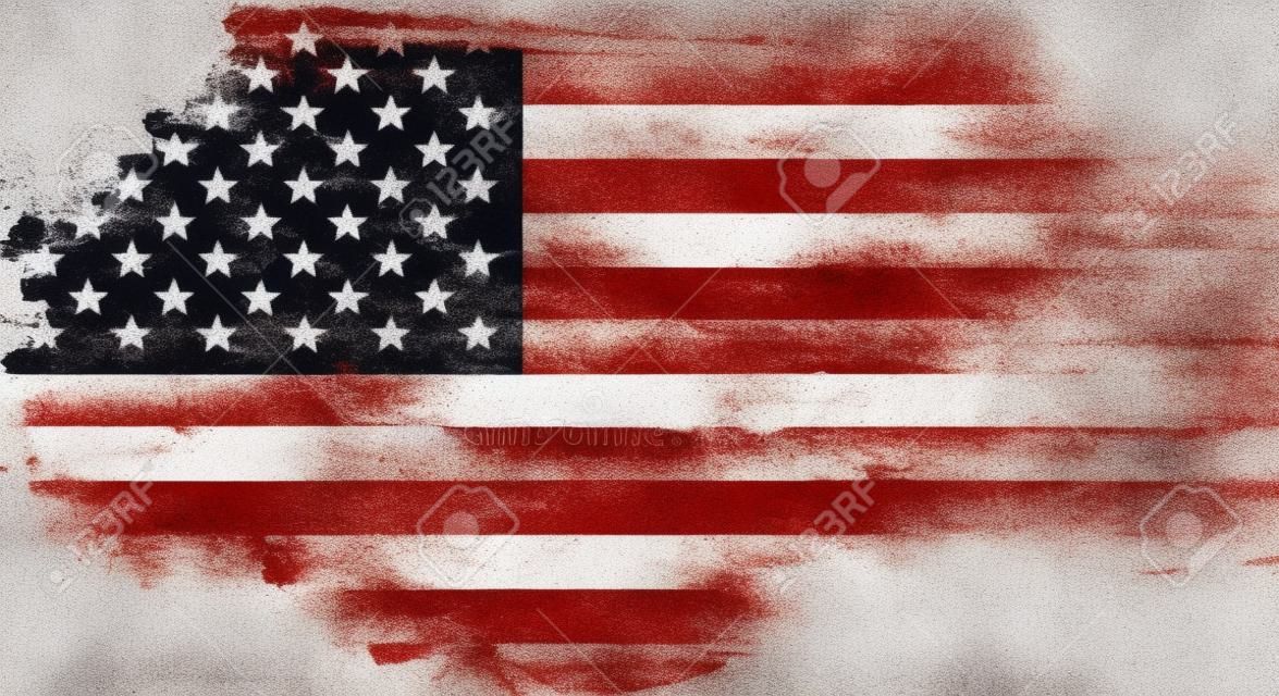 Bandiera USA in stile grunge. Pennellata bandiera USA. Vecchia bandiera americana sporca Simbolo americano. Illustrazione raster. Illustrazione vettoriale