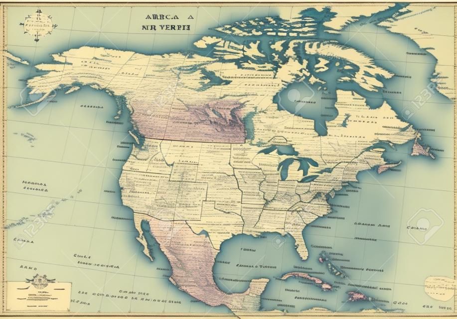 North America map, includes names of many cities and references