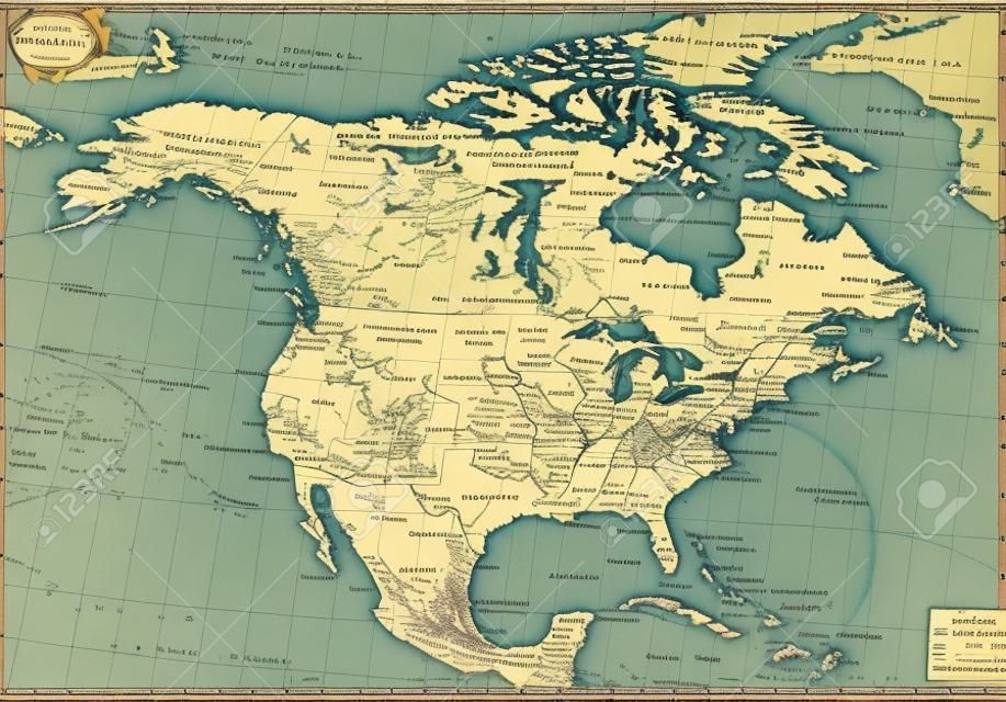 North America map, includes names of many cities and references