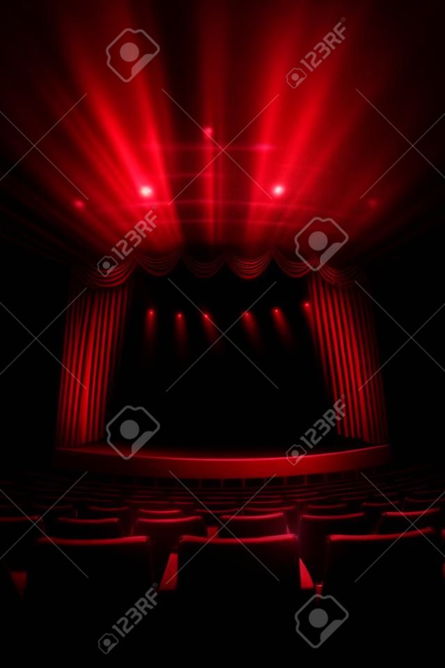 劇場の幕とドラマチックな照明とステージ
