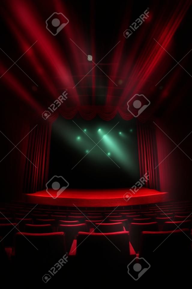 Színházi függöny és színpadi drámai világítás
