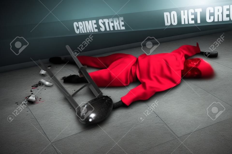 miejsce zbrodni - martwa kobieta leżąca na podłodze