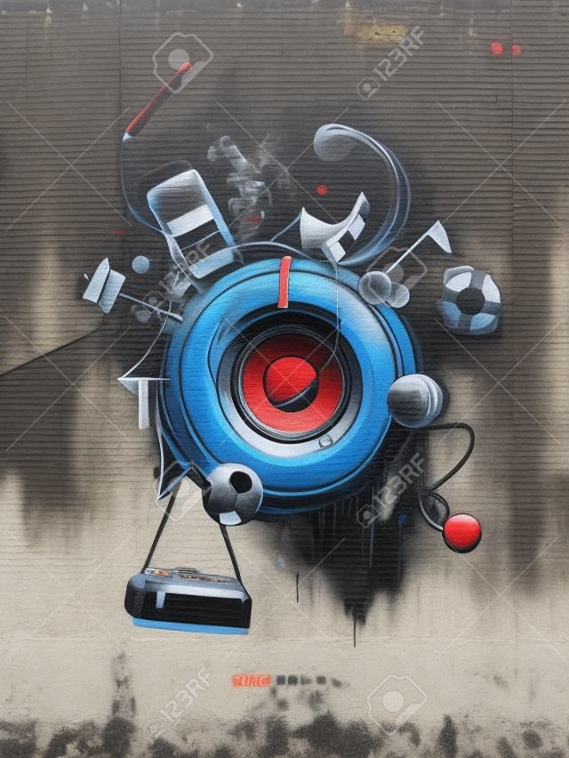 Lautsprecher, die an der Wand, Graffiti gemalt