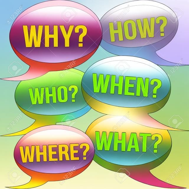 Cartoon Question Bubbles - Pourquoi Comment Qui Quand Où Quoi Questionnement