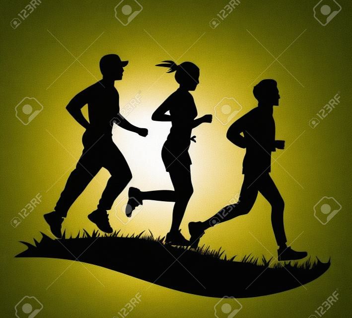 un groupe de jogger comme silhouette colorée