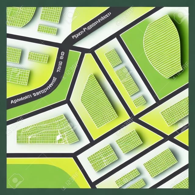 Vector map template illustration. Simple flat city map