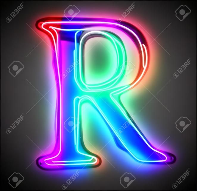 發光的霓虹燈字體。閃亮的信