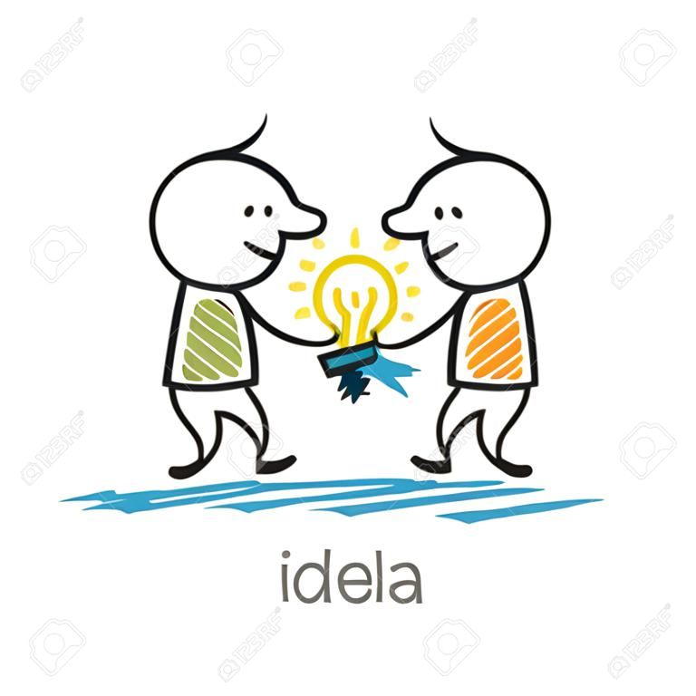 Two people are fighting for the idea-bulb illustration