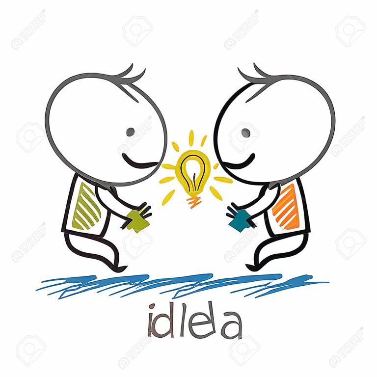 Two people are fighting for the idea-bulb illustration