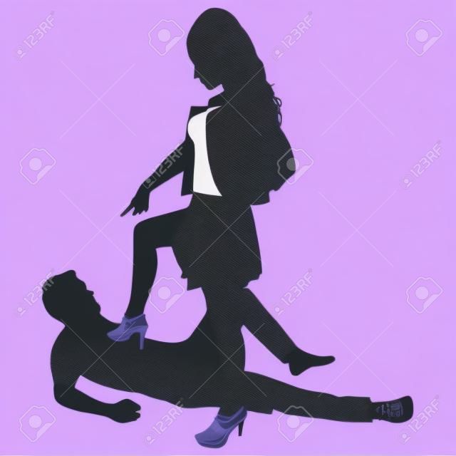 hombre tendido en el suelo mientras que una mujer pasos en el pecho, vector